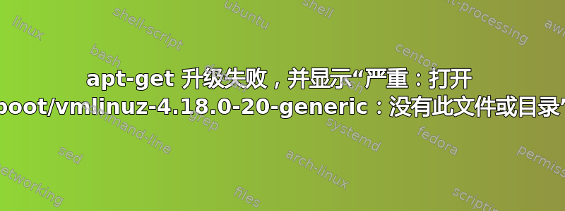 apt-get 升级失败，并显示“严重：打开 /boot/vmlinuz-4.18.0-20-generic：没有此文件或目录”