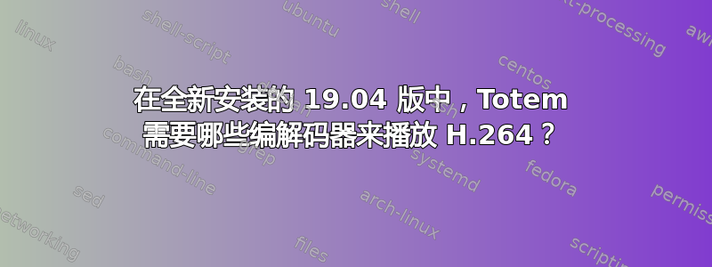 在全新安装的 19.04 版中，Totem 需要哪些编解码器来播放 H.264？