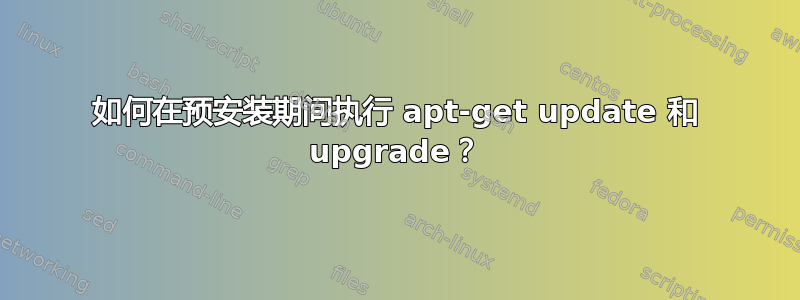 如何在预安装期间执行 apt-get update 和 upgrade？