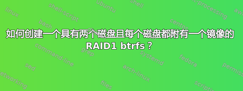 如何创建一个具有两个磁盘且每个磁盘都附有一个镜像的 RAID1 btrfs？