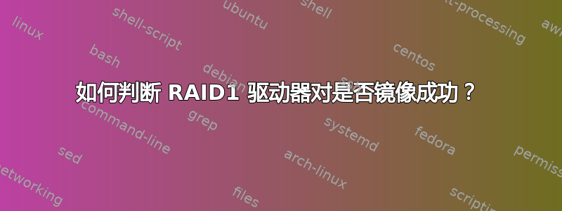 如何判断 RAID1 驱动器对是否镜像成功？