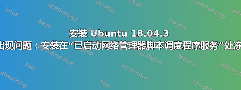 安装 Ubuntu 18.04.3 时出现问题：安装在“已启动网络管理器脚本调度程序服务”处冻结