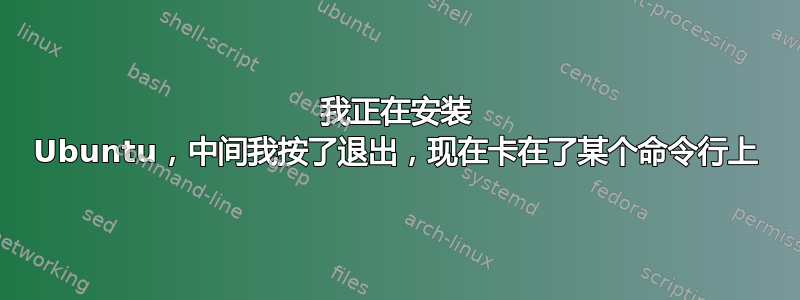 我正在安装 Ubuntu，中间我按了退出，现在卡在了某个命令行上