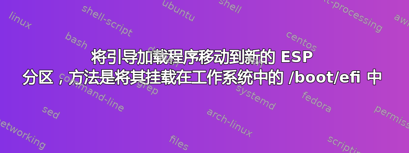 将引导加载程序移动到新的 ESP 分区，方法是将其挂载在工作系统中的 /boot/efi 中