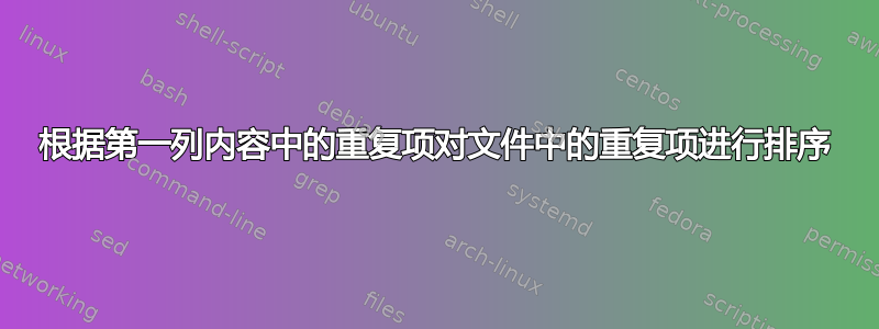 根据第一列内容中的重复项对文件中的重复项进行排序