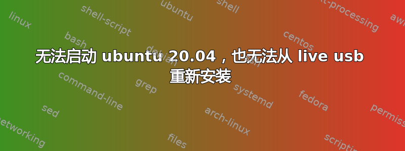 无法启动 ubuntu 20.04，也无法从 live usb 重新安装