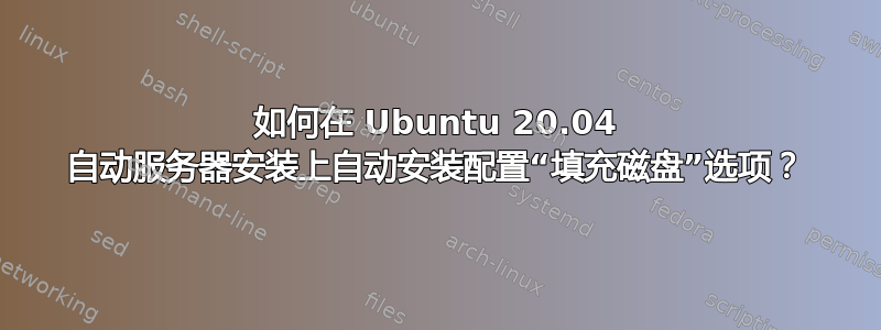 如何在 Ubuntu 20.04 自动服务器安装上自动安装配置“填充磁盘”选项？