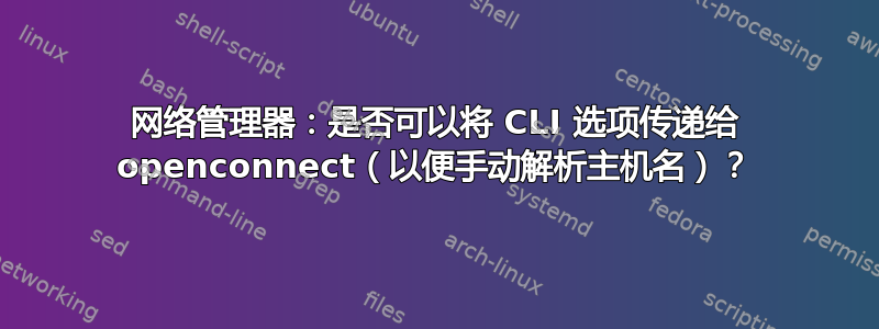 网络管理器：是否可以将 CLI 选项传递给 openconnect（以便手动解析主机名）？