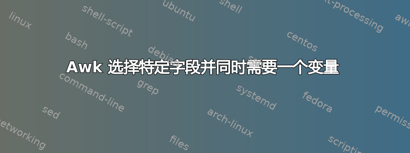 Awk 选择特定字段并同时需要一个变量