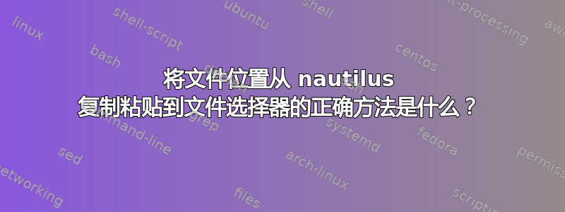 将文件位置从 nautilus 复制粘贴到文件选择器的正确方法是什么？