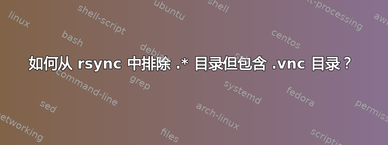 如何从 rsync 中排除 .* 目录但包含 .vnc 目录？