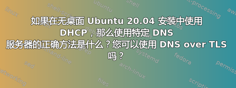 如果在无桌面 Ubuntu 20.04 安装中使用 DHCP，那么使用特定 DNS 服务器的正确方法是什么？您可以使用 DNS over TLS 吗？