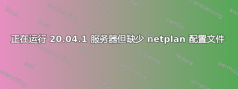 正在运行 20.04.1 服务器但缺少 netplan 配置文件