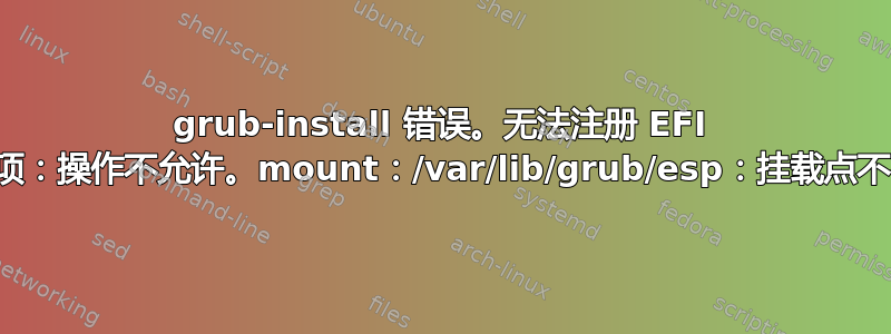 grub-install 错误。无法注册 EFI 启动项：操作不允许。mount：/var/lib/grub/esp：挂载点不存在