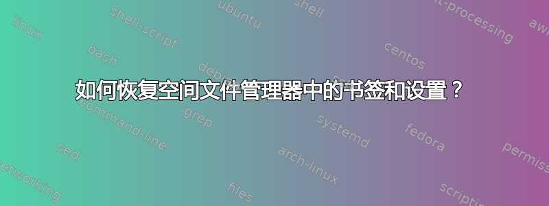 如何恢复空间文件管理器中的书签和设置？