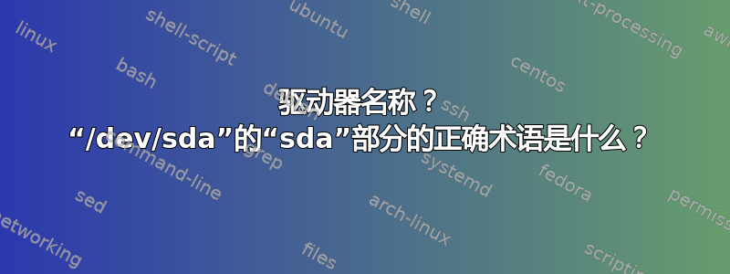 驱动器名称？ “/dev/sda”的“sda”部分的正确术语是什么？