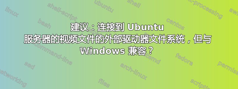 建议：连接到 Ubuntu 服务器的视频文件的外部驱动器文件系统，但与 Windows 兼容？