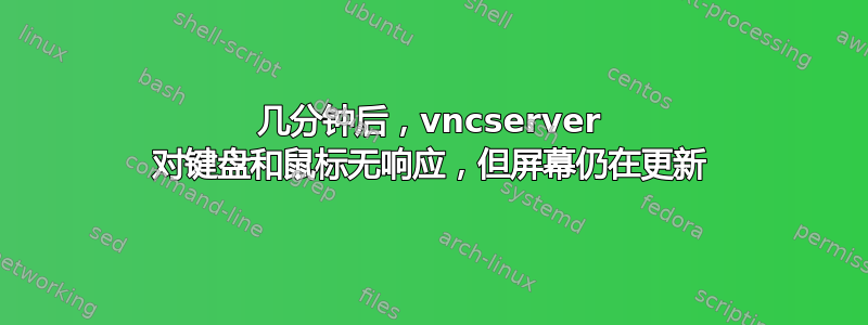 几分钟后，vncserver 对键盘和鼠标无响应，但屏幕仍在更新