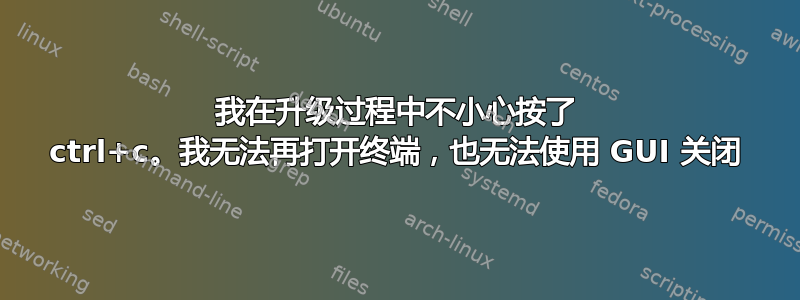 我在升级过程中不小心按了 ctrl+c。我无法再打开终端，也无法使用 GUI 关闭