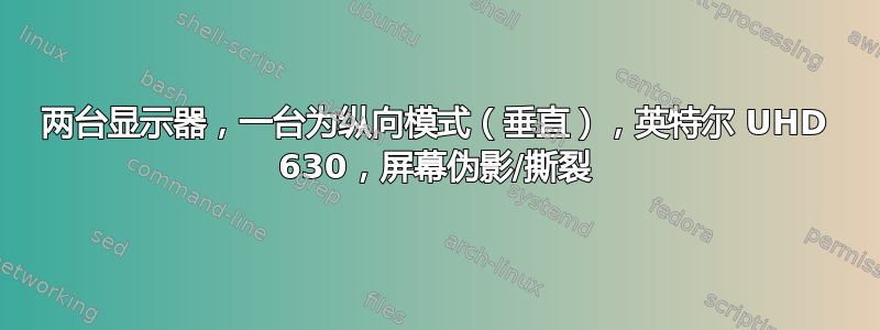 两台显示器，一台为纵向模式（垂直），英特尔 UHD 630，屏幕伪影/撕裂