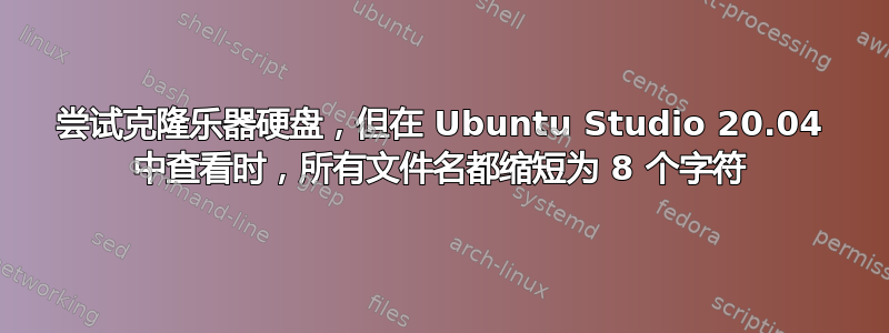 尝试克隆乐器硬盘，但在 Ubuntu Studio 20.04 中查看时，所有文件名都缩短为 8 个字符