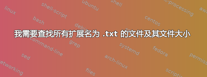 我需要查找所有扩展名为 .txt 的文件及其文件大小