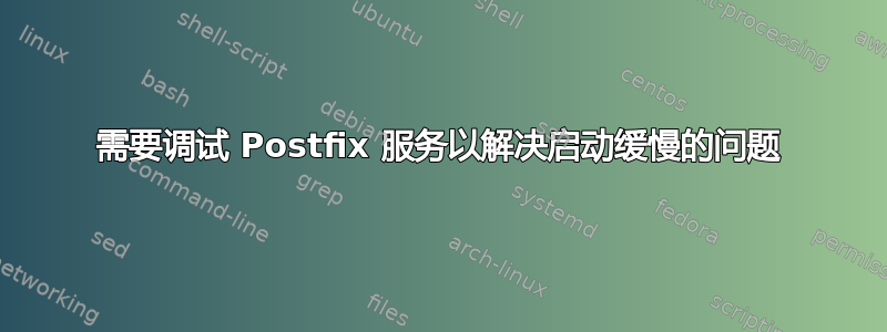 需要调试 Postfix 服务以解决启动缓慢的问题