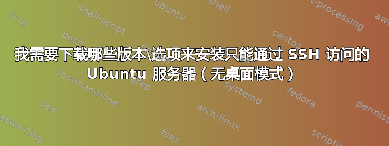 我需要下载哪些版本\选项来安装只能通过 SSH 访问的 Ubuntu 服务器（无桌面模式）