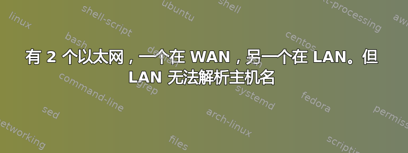 有 2 个以太网，一个在 WAN，另一个在 LAN。但 LAN 无法解析主机名