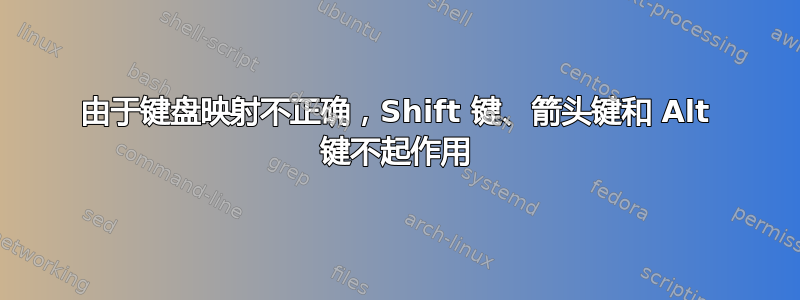 由于键盘映射不正确，Shift 键、箭头键和 Alt 键不起作用