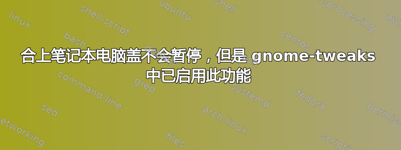 合上笔记本电脑盖不会暂停，但是 gnome-tweaks 中已启用此功能