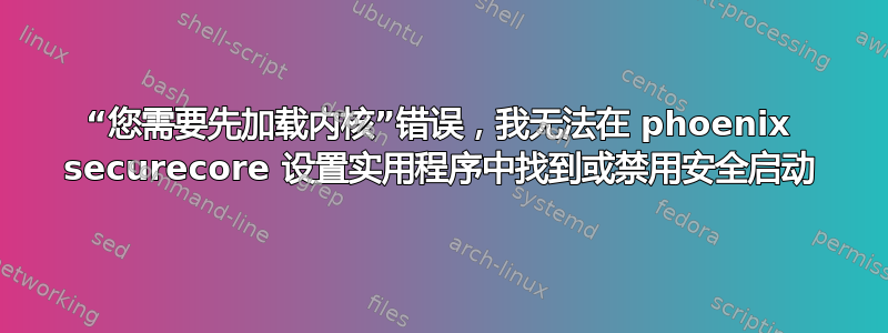 “您需要先加载内核”错误，我无法在 phoenix securecore 设置实用程序中找到或禁用安全启动