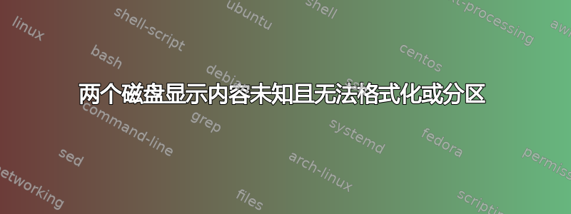 两个磁盘显示内容未知且无法格式化或分区