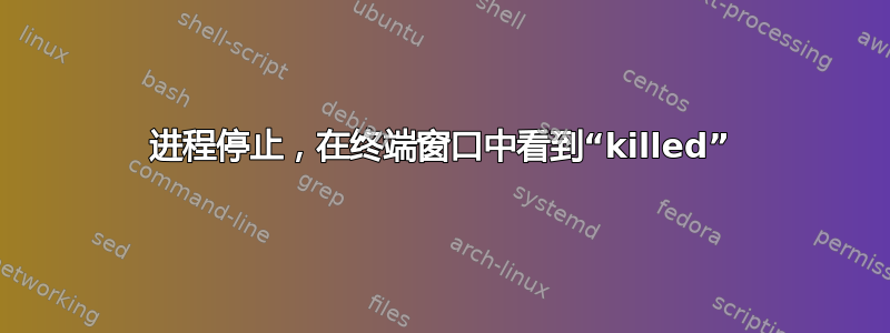 进程停止，在终端窗口中看到“killed”