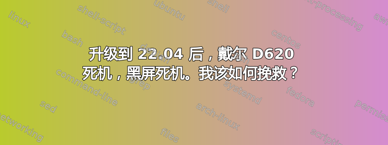 升级到 22.04 后，戴尔 D620 死机，黑屏死机。我该如何挽救？