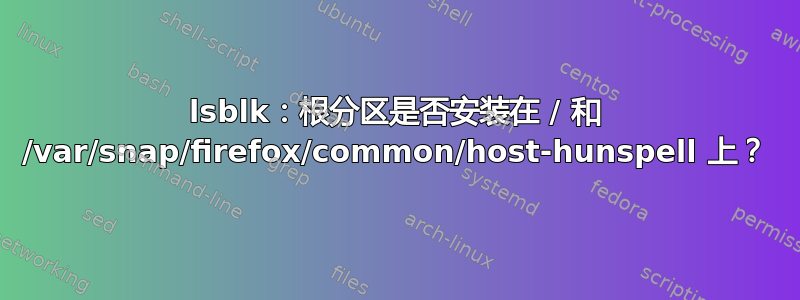 lsblk：根分区是否安装在 / 和 /var/snap/firefox/common/host-hunspell 上？