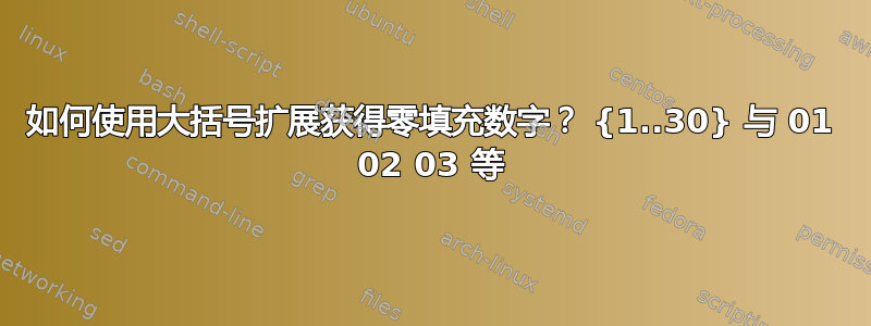 如何使用大括号扩展获得零填充数字？ {1..30} 与 01 02 03 等