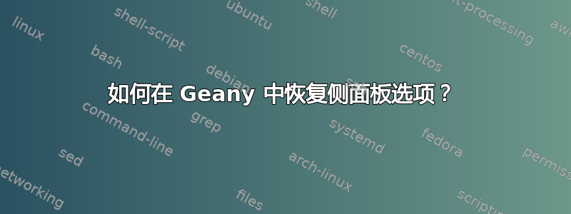 如何在 Geany 中恢复侧面板选项？