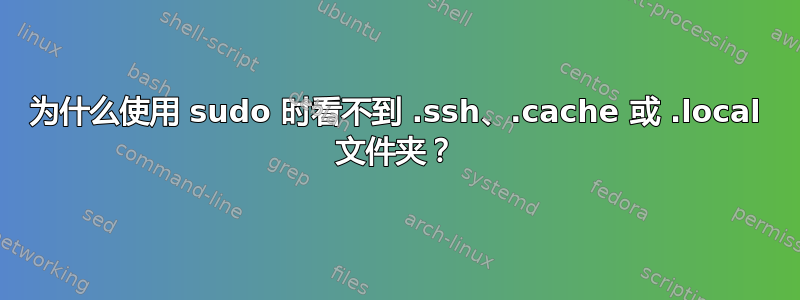 为什么使用 sudo 时看不到 .ssh、.cache 或 .local 文件夹？