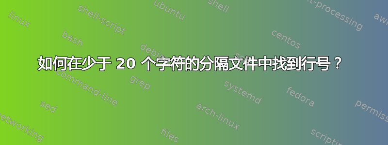 如何在少于 20 个字符的分隔文件中找到行号？