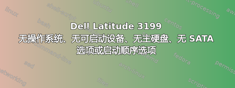 Dell Latitude 3199 无操作系统、无可启动设备、无主硬盘、无 SATA 选项或启动顺序选项