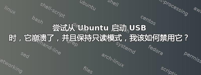 尝试从 Ubuntu 启动 USB 时，它崩溃了，并且保持只读模式，我该如何禁用它？