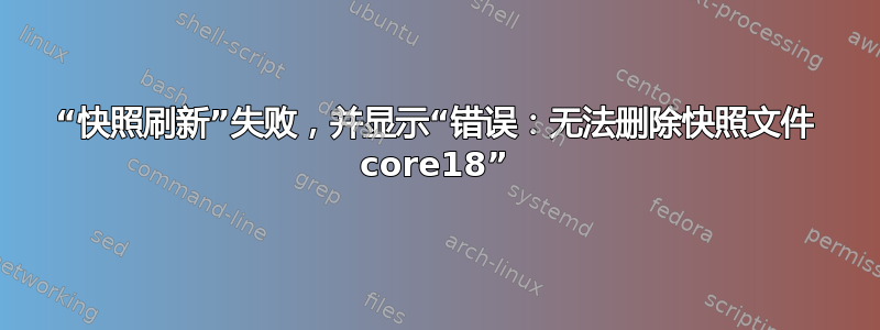 “快照刷新”失败，并显示“错误：无法删除快照文件 core18”