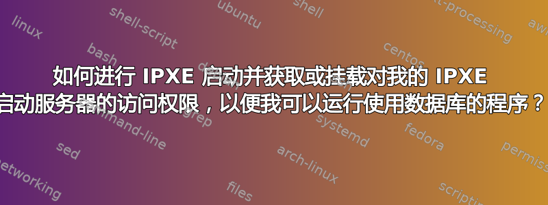 如何进行 IPXE 启动并获取或挂载对我的 IPXE 启动服务器的访问权限，以便我可以运行使用数据库的程序？