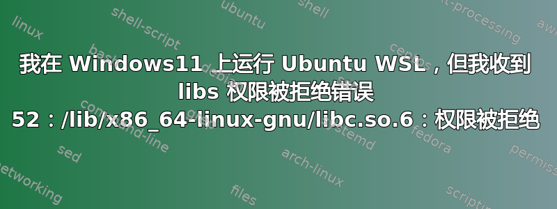 我在 Windows11 上运行 Ubuntu WSL，但我收到 libs 权限被拒绝错误 52：/lib/x86_64-linux-gnu/libc.so.6：权限被拒绝