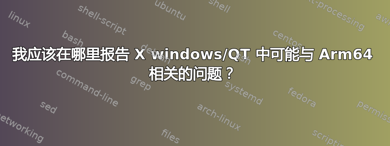 我应该在哪里报告 X windows/QT 中可能与 Arm64 相关的问题？