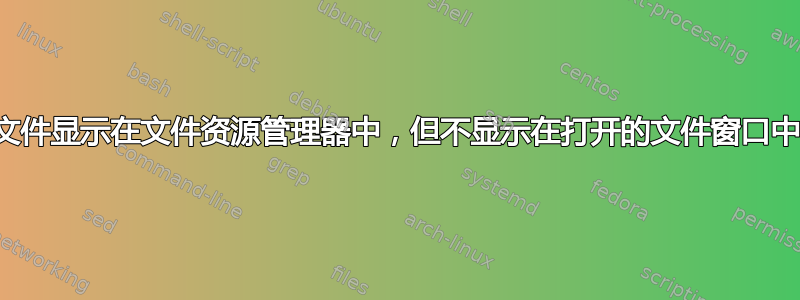 文件显示在文件资源管理器中，但不显示在打开的文件窗口中