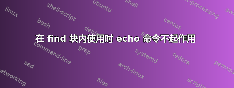 在 find 块内使用时 echo 命令不起作用