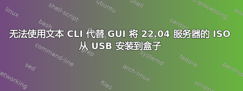 无法使用文本 CLI 代替 GUI 将 22.04 服务器的 ISO 从 USB 安装到盒子