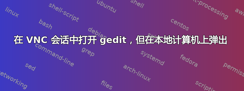 在 VNC 会话中打开 gedit，但在本地计算机上弹出